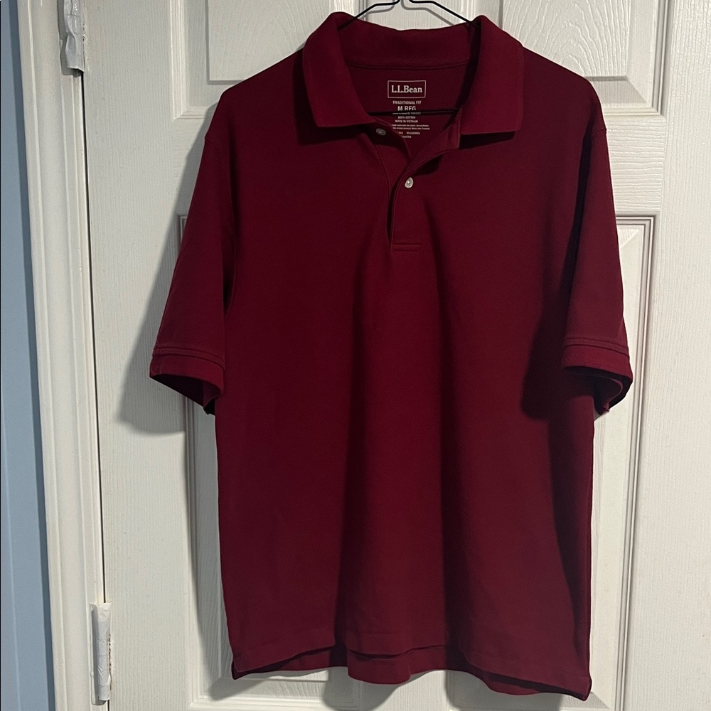 Classic Burgundy Red LL Bean short sleeve 100% cotton polo shirt, Medium Regular